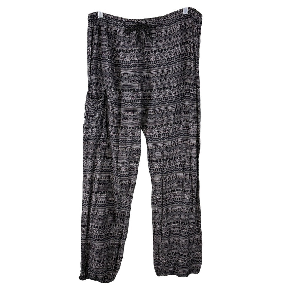 Earthbound Trading Co Boho Pants Black Gray Geometric Print Large